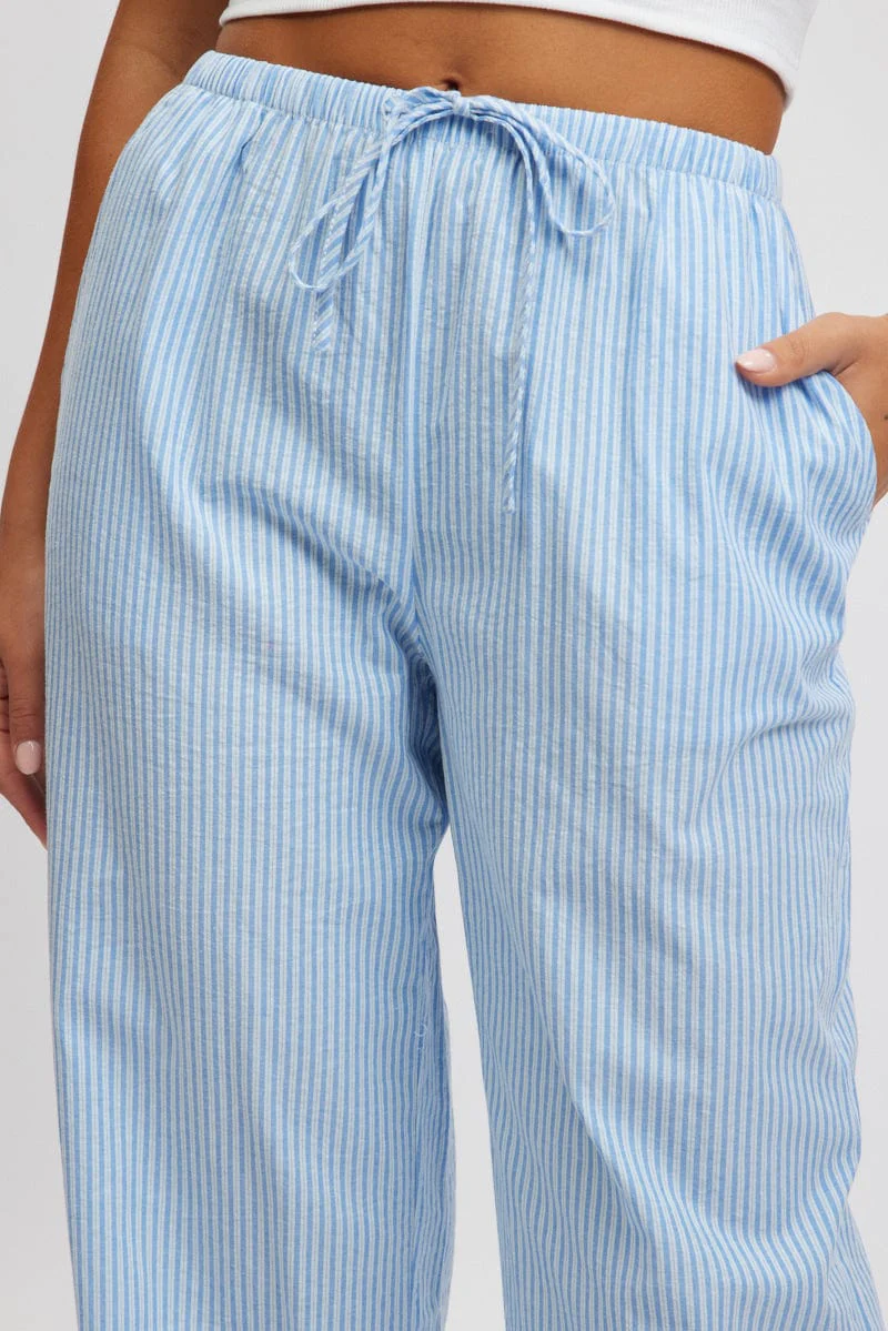 Blue Stripe Wide Leg Pants High Rise - Image 6