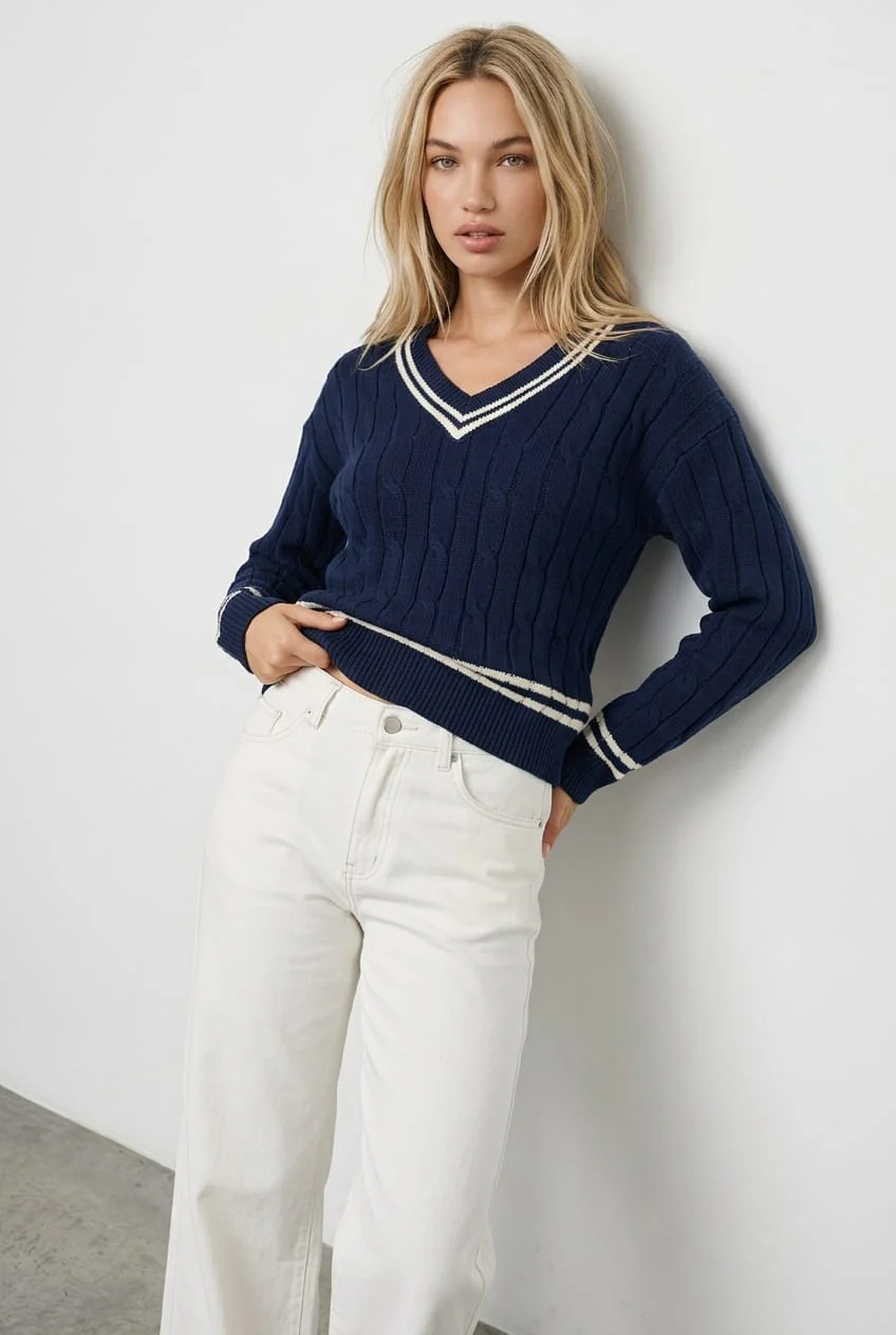 Blue Stripped Cable Knit