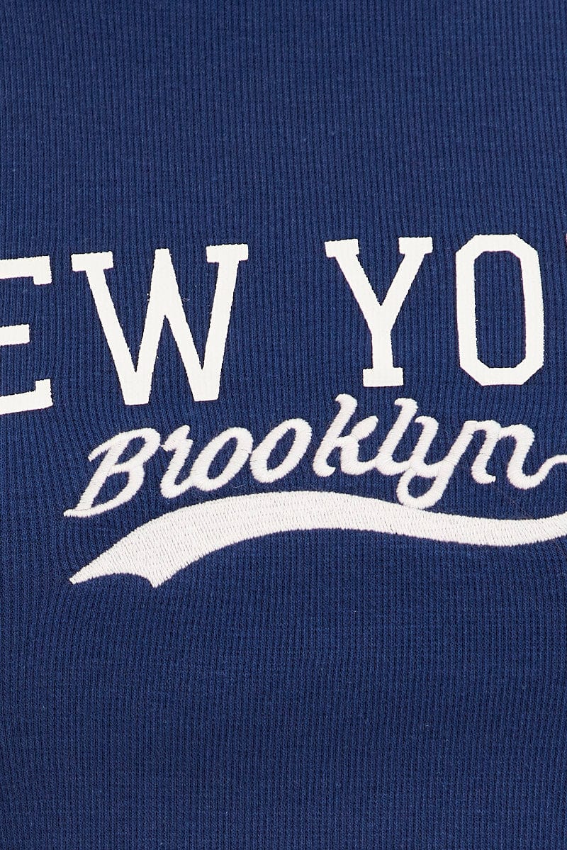 Blue Tank Top Sleeveless Round Neck New York Print Rib - Image 6