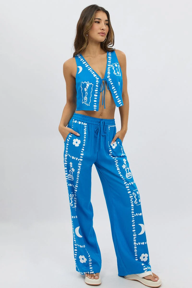 Blue Tie Up Front Top - Image 2