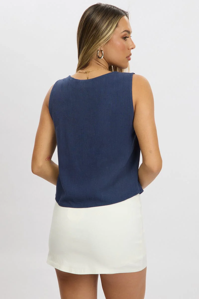 Blue Tie Up Top Linen - Image 5