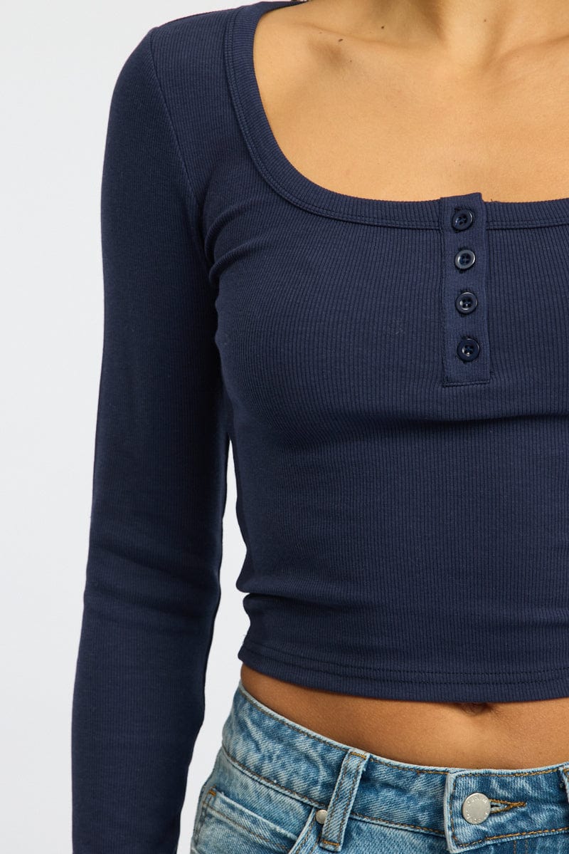 Blue Top Square Neck Long Sleeve - Image 5
