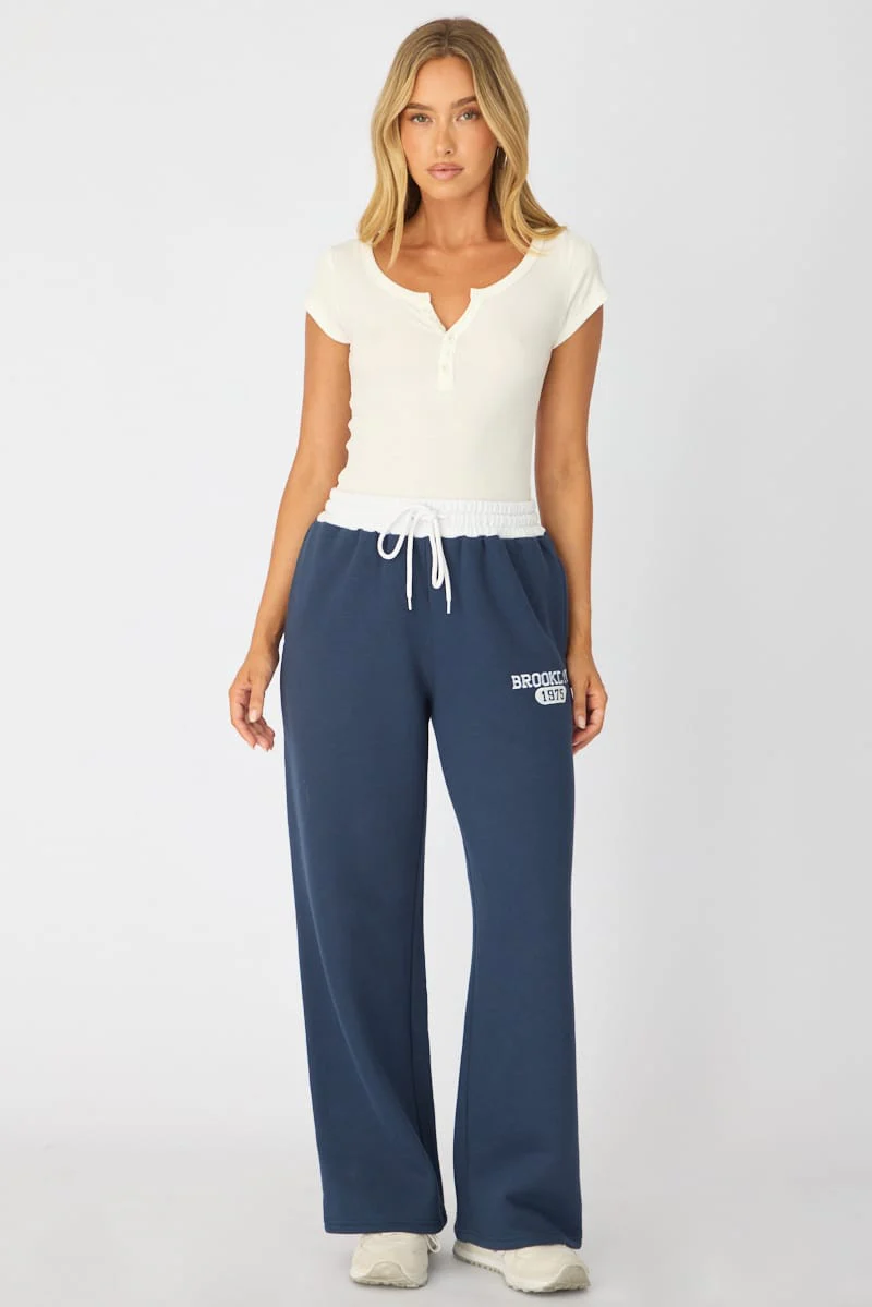 Blue Track Pants Contrast Waist - Image 3