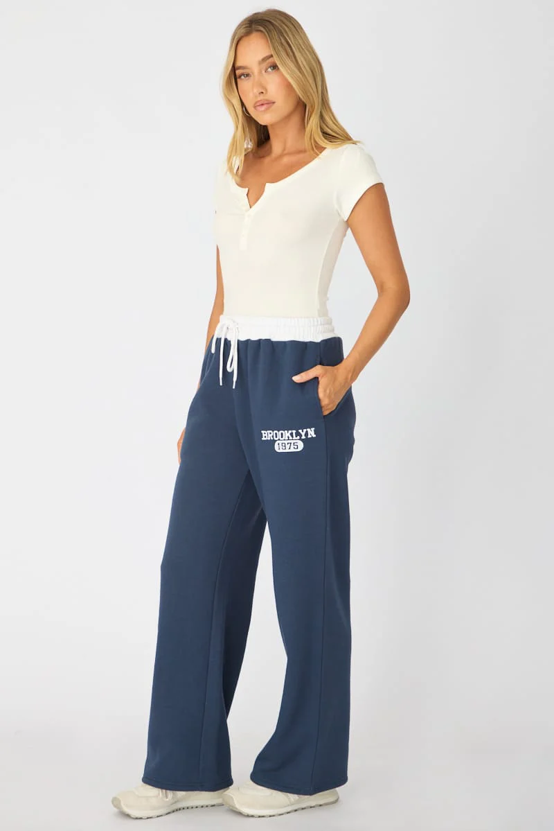Blue Track Pants Contrast Waist - Image 4
