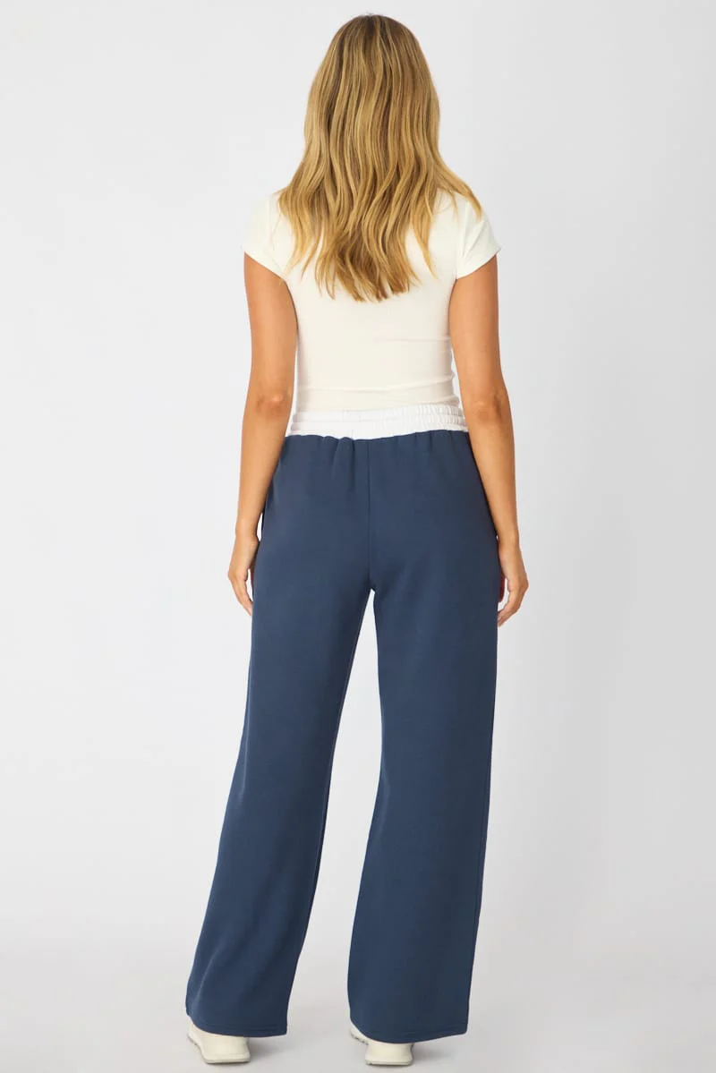 Blue Track Pants Contrast Waist - Image 5
