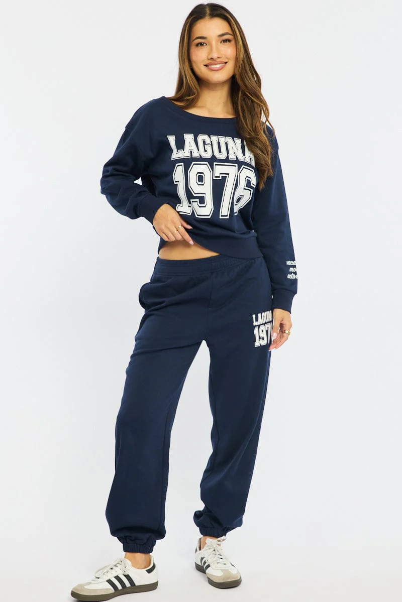 Blue Track Pants Elasticated Waist