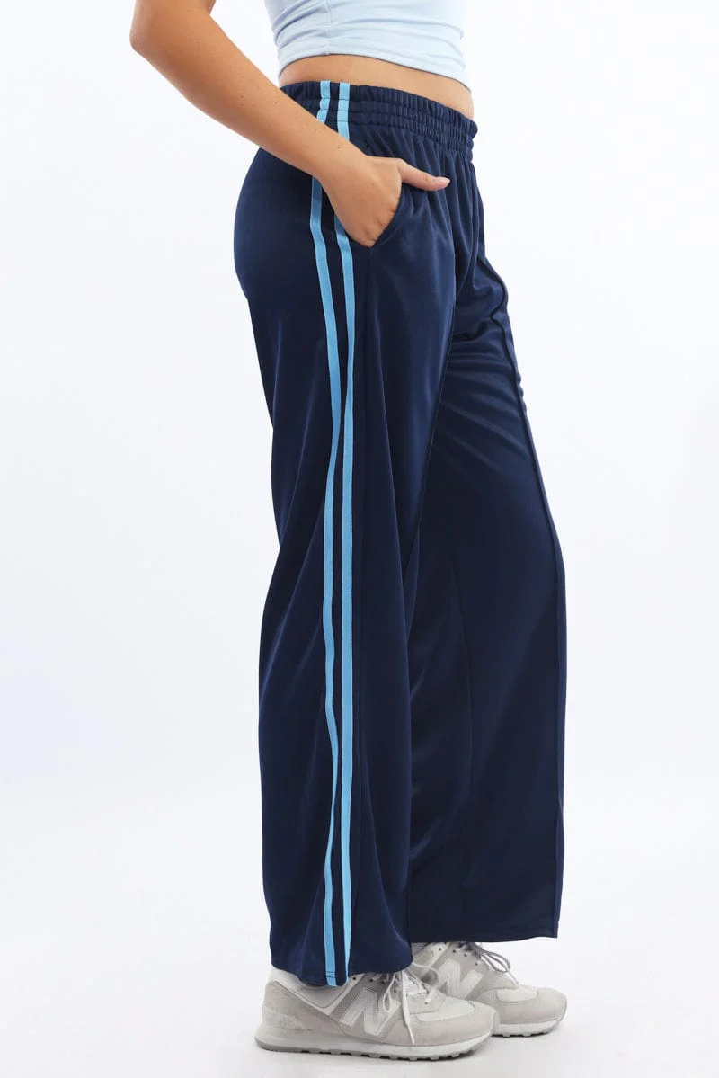 Blue Track Pants Side Stripe - Image 3