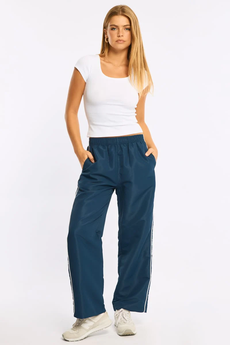 Blue Track Pants Wide Leg - Image 3