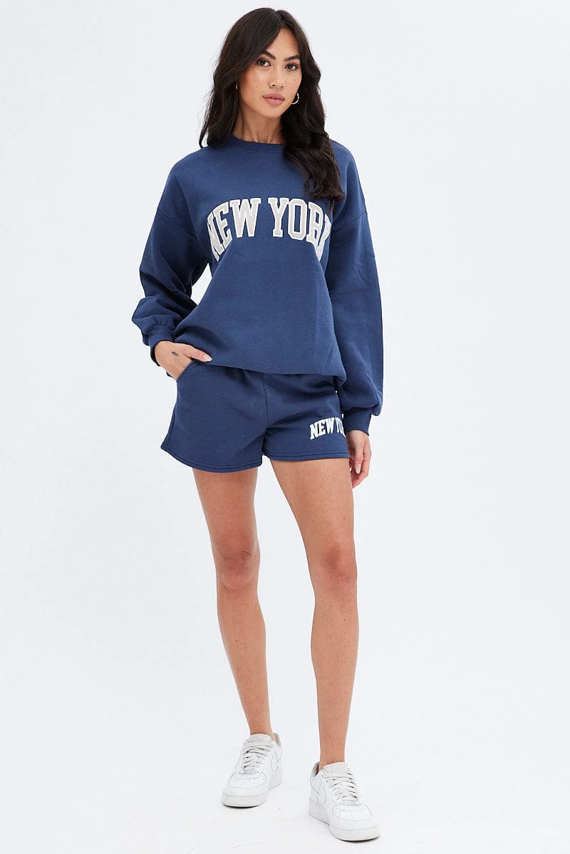 Blue Track Shorts High Rise Elastic Waist - Image 3