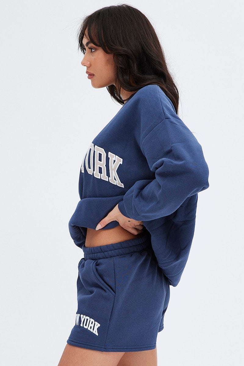 Blue Track Shorts High Rise Elastic Waist - Image 4