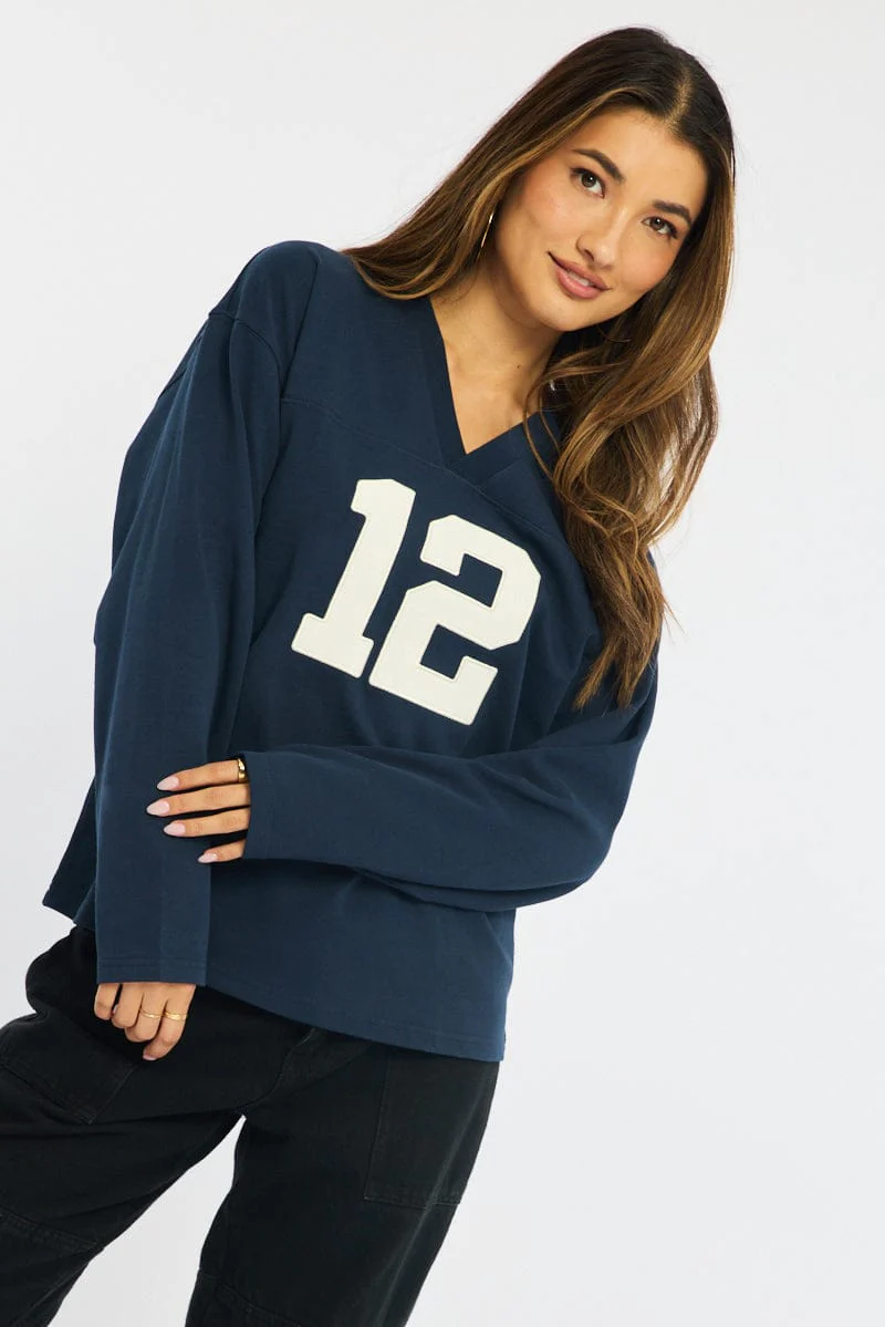 Blue V-neck Sweater Long Sleeve - Image 3
