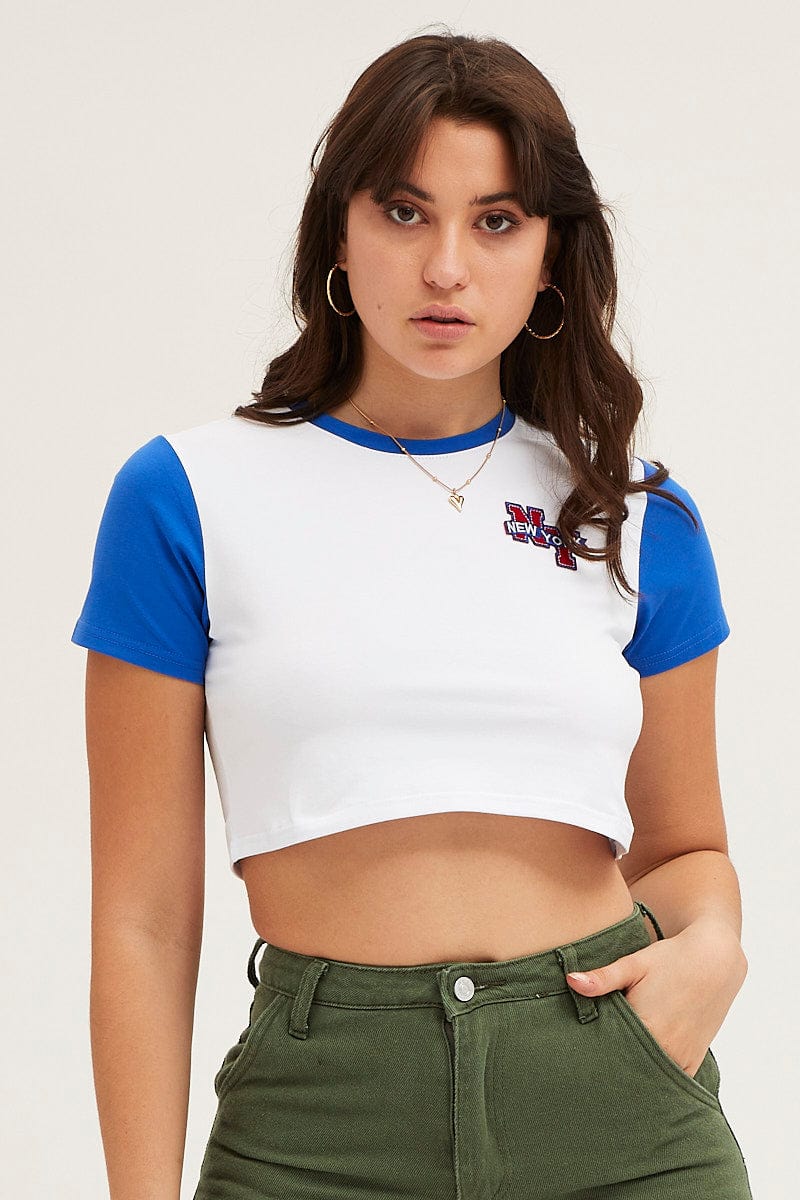Blue Varsity Baby Tee - Image 3