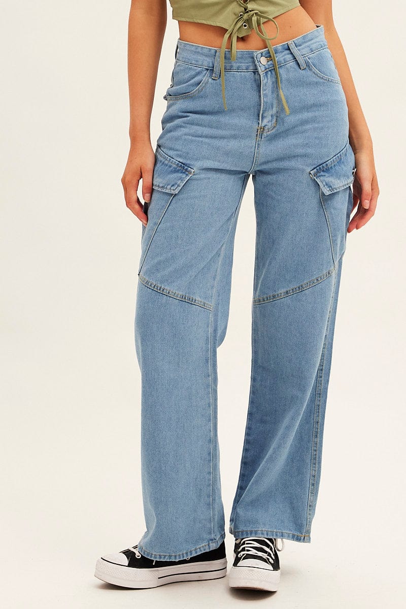 Blue Wide Leg Cargo Pants - Image 2