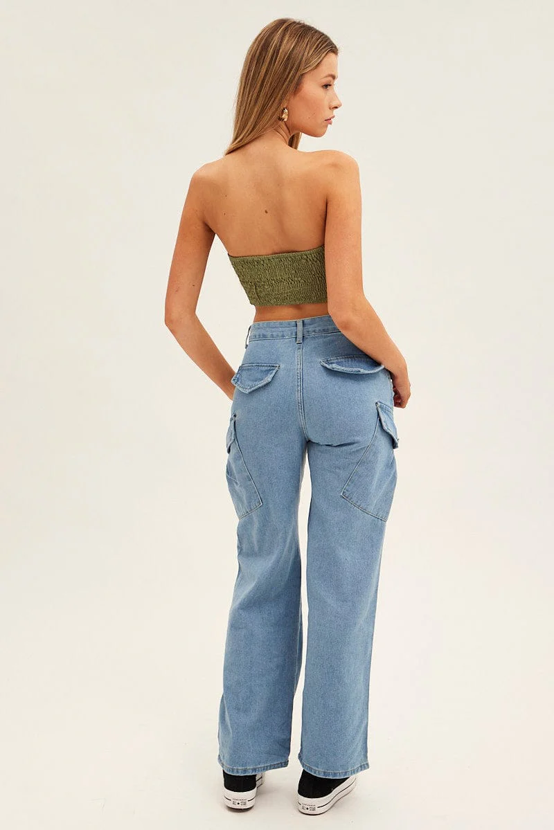 Blue Wide Leg Cargo Pants - Image 5