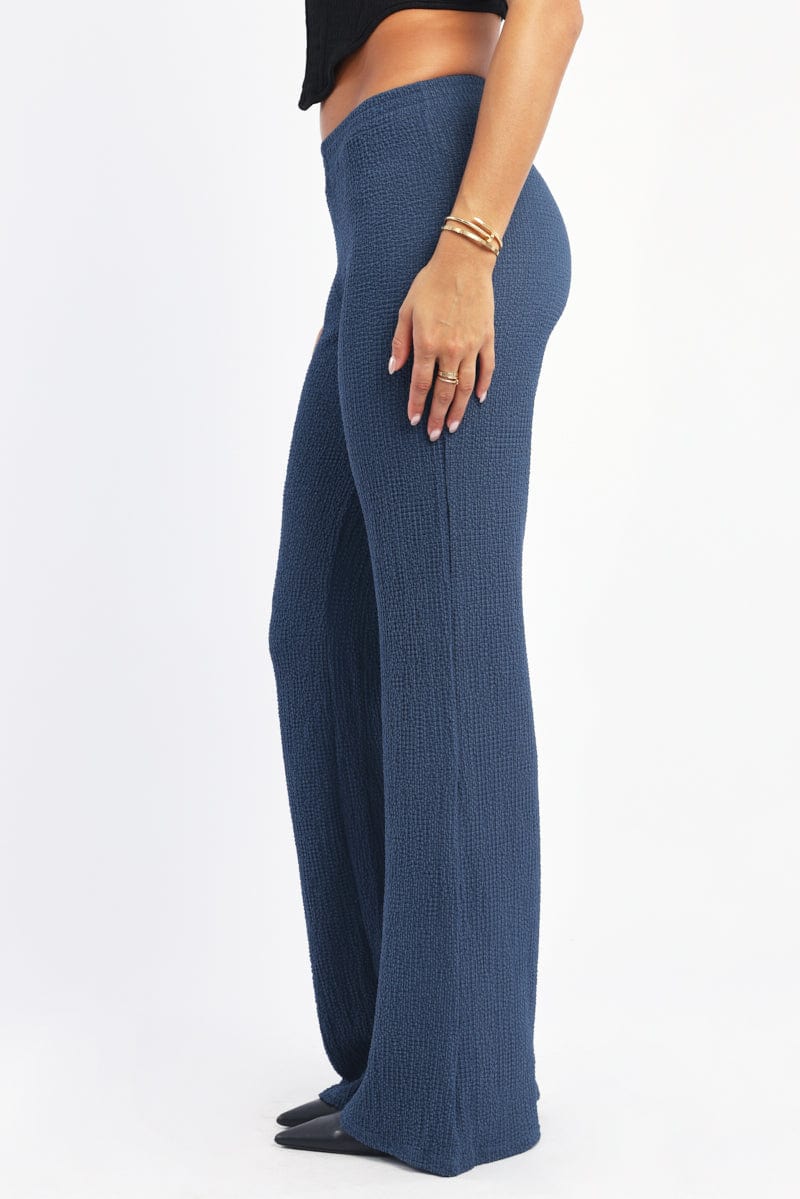 Blue Wide Leg Pants Textured Fabric - Image 3