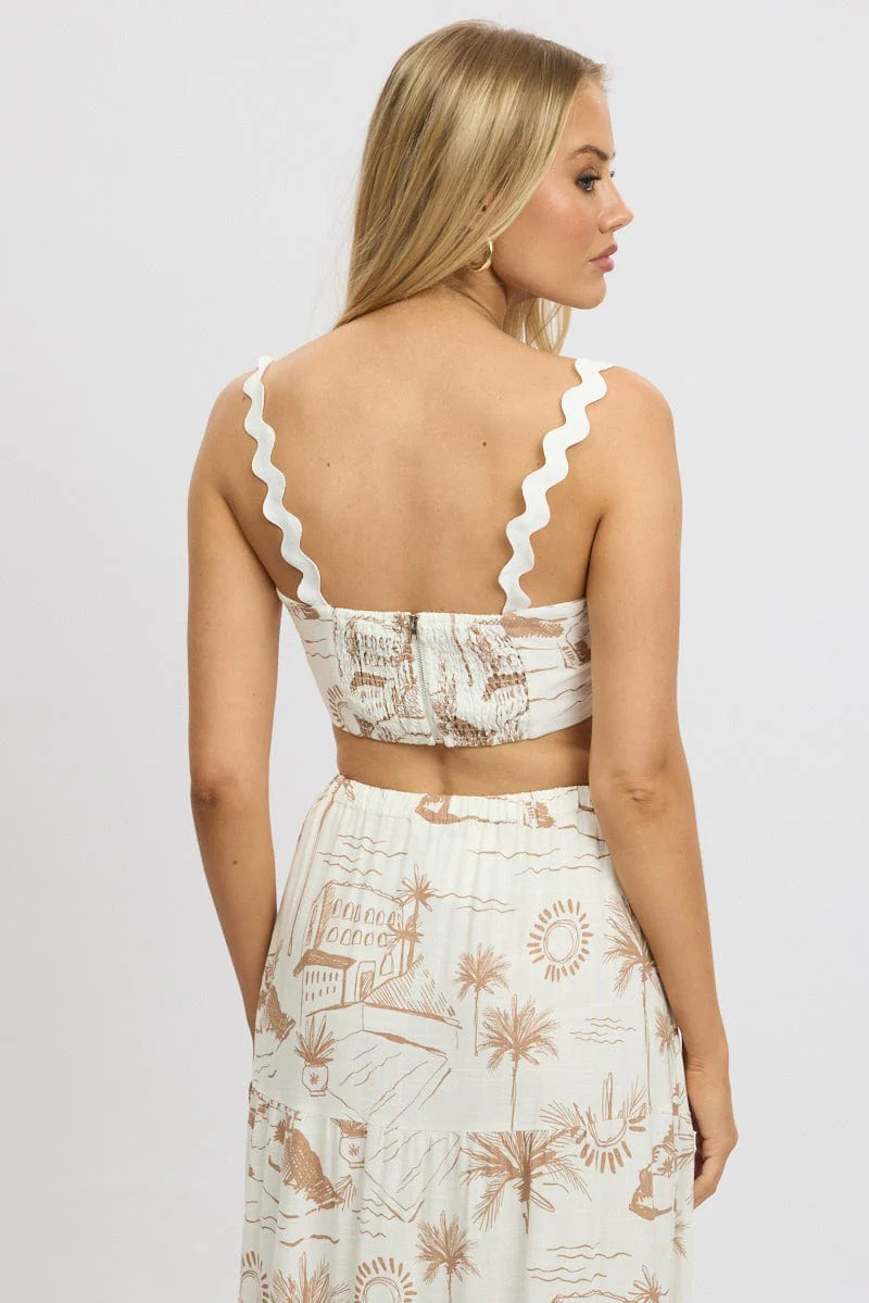 Brown Abstract Crop Top Sleeveless Ric Rac - Image 5