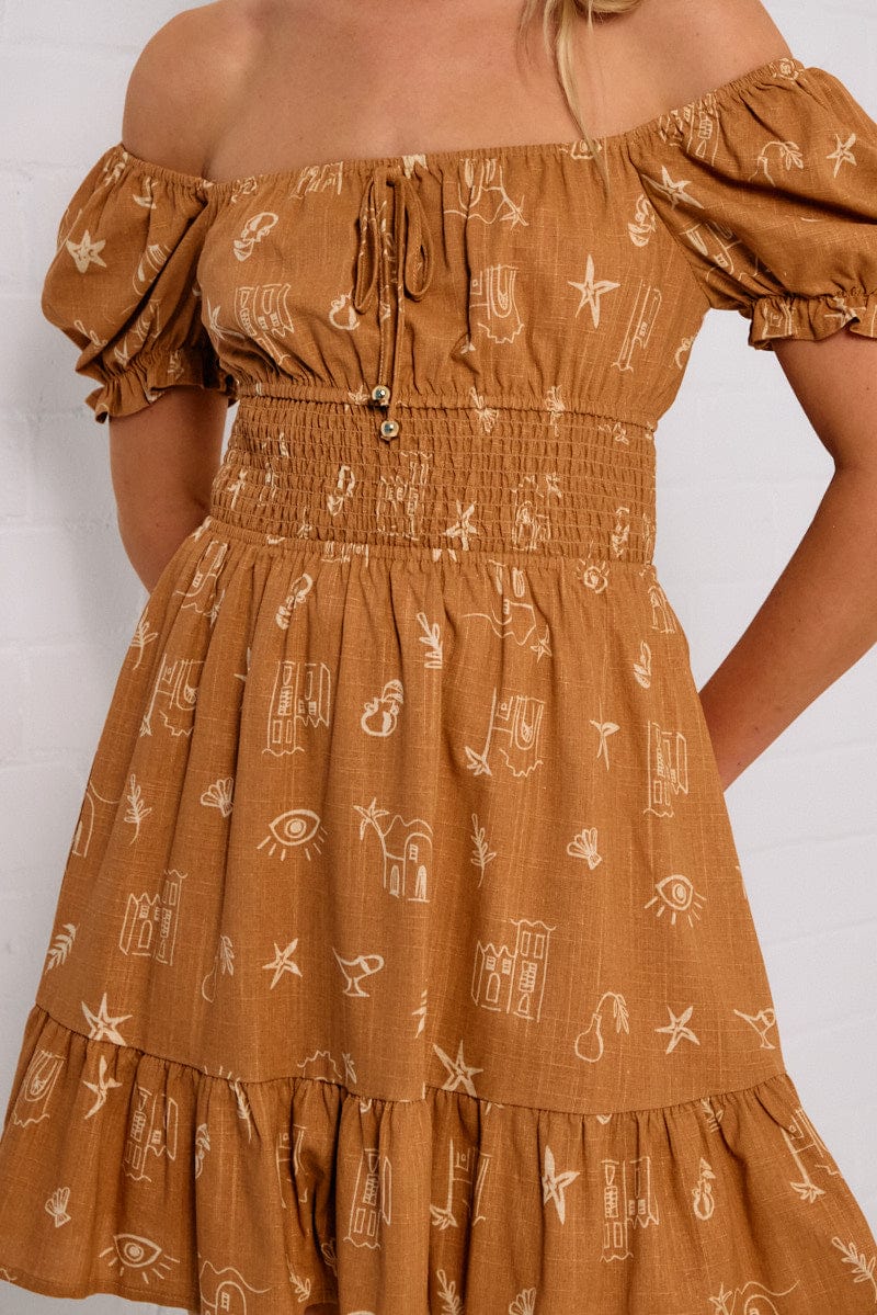 Brown Abstract Fit And Flare Dress Mini - Image 6