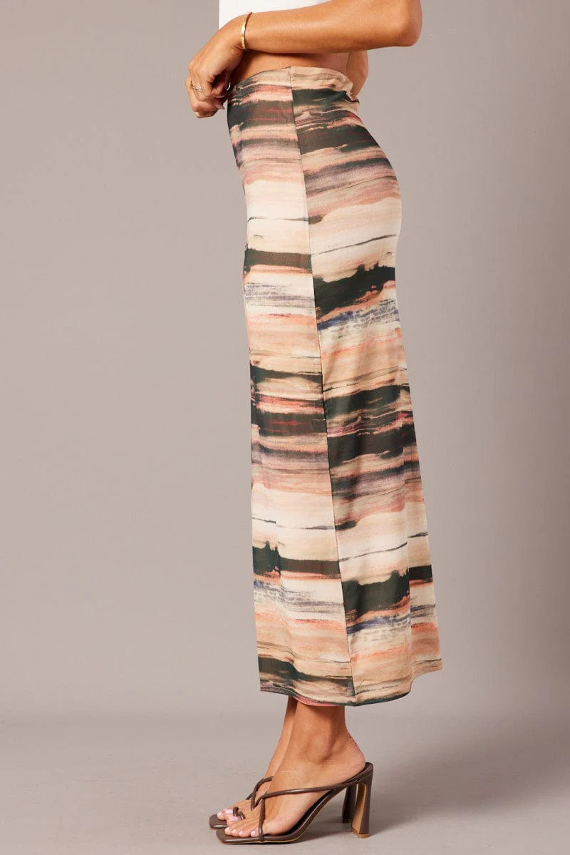 Brown Abstract Midi Skirt High Rise Mesh - Image 4