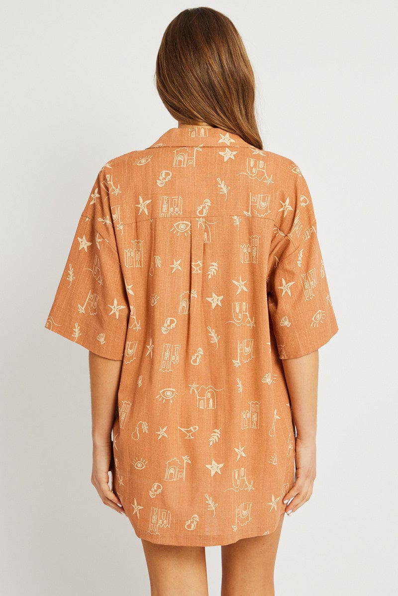 Brown Abstract Relaxed Shirt Short Sleeve - Image 5