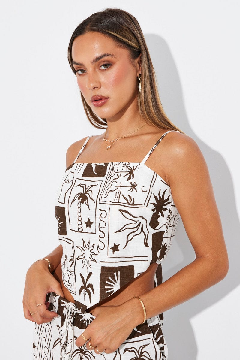 Brown Abstract Scarf Cami Top Singlet - Image 3