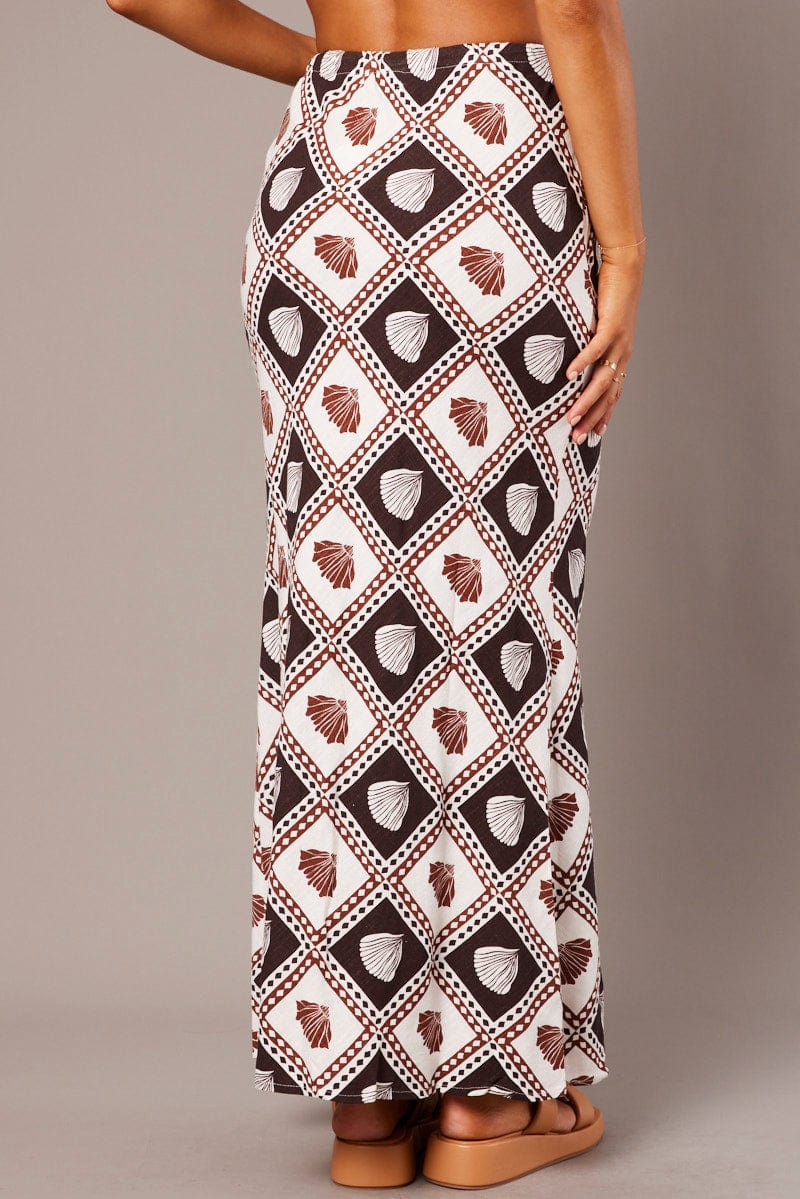 Brown Abstract Slip Skirt Maxi Linen Blend - Image 5