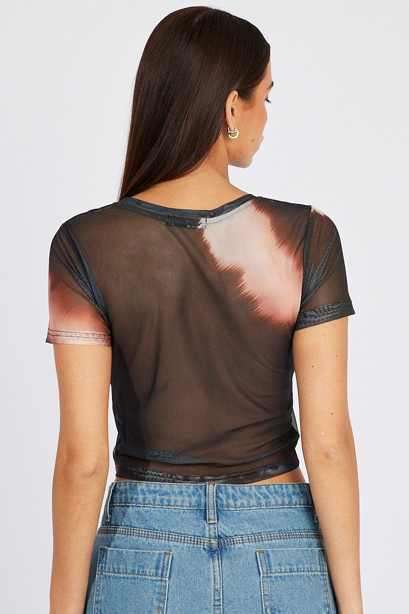 Brown Abstract Top Short Sleeve - Image 5