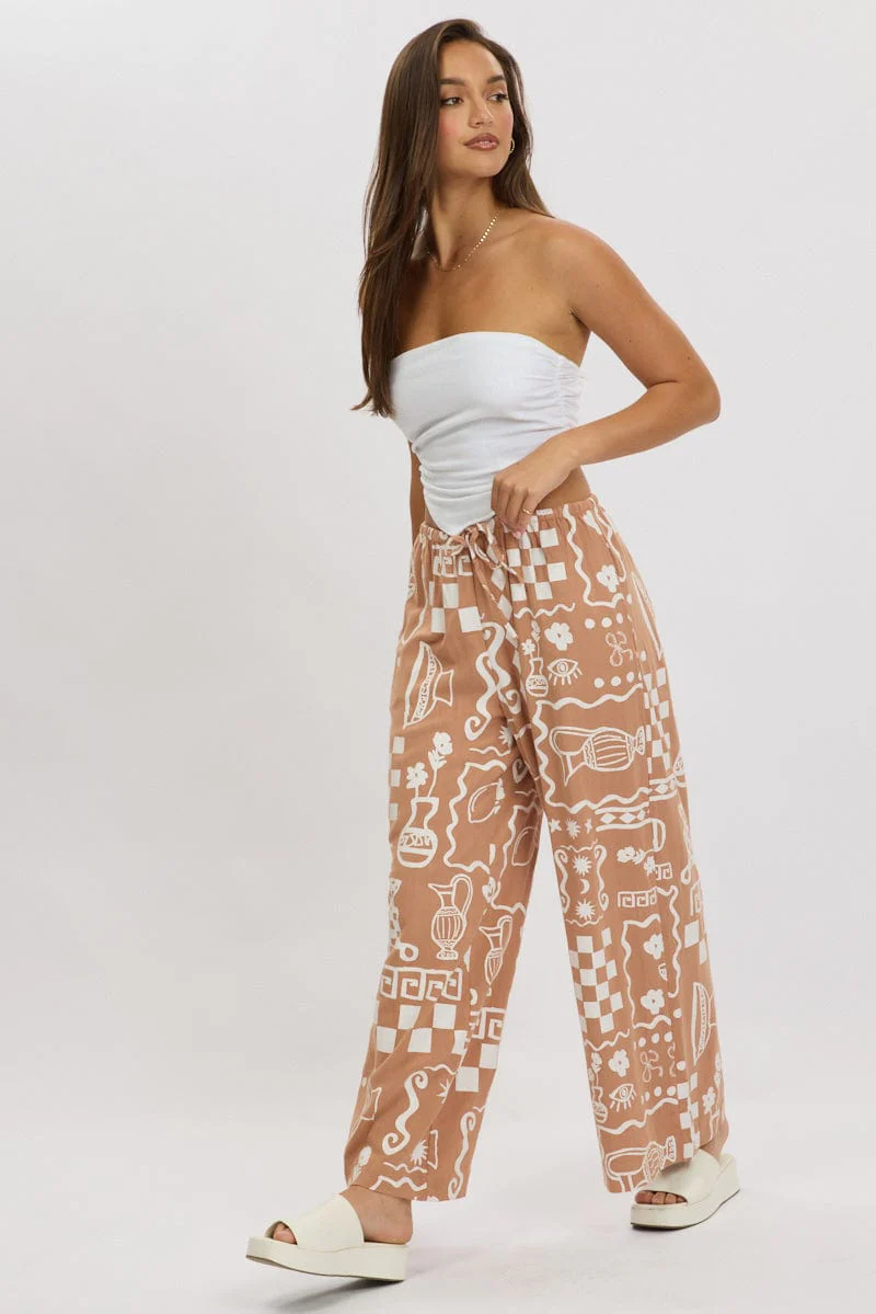 Brown Abstract Wide Leg Pants High Rise - Image 3