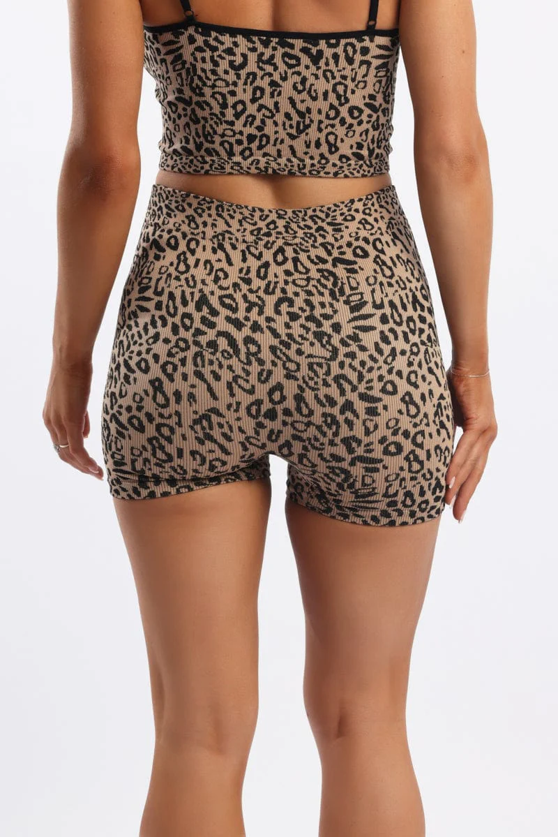 Brown Animal Print Biker Short Seamless - Image 4