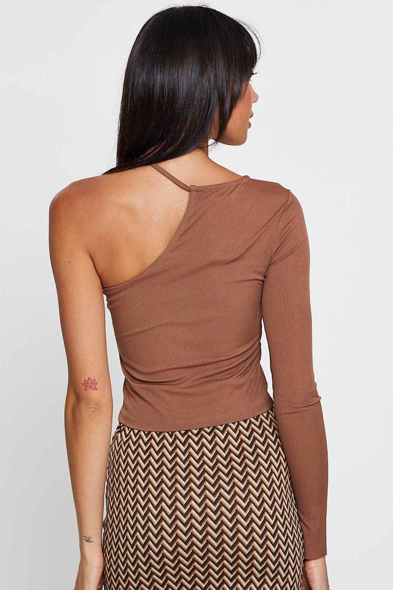 Brown Asymmetric Top One Shoulder - Image 5