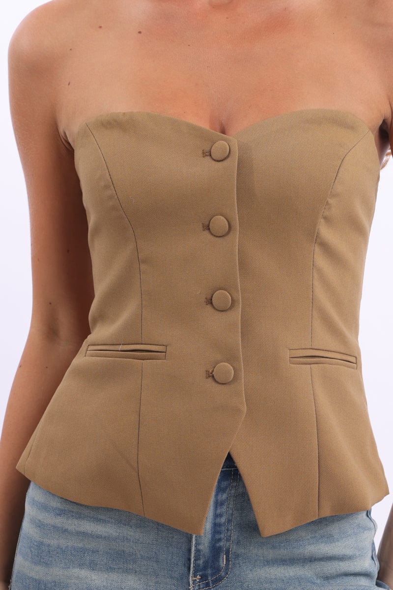 Brown Bandeau Vest Sleeveless Sweetheart Tailored - Image 6