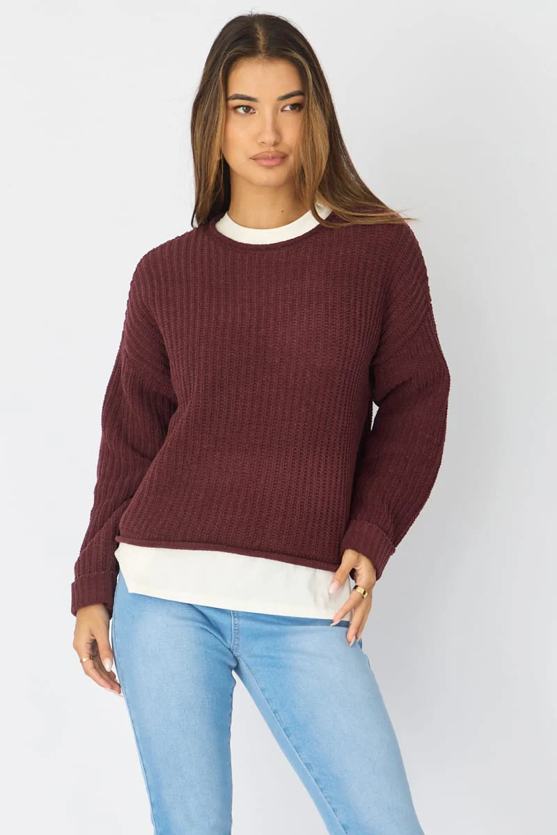 Brown Basic Knit Long Sleeve Boat Neck - Image 3
