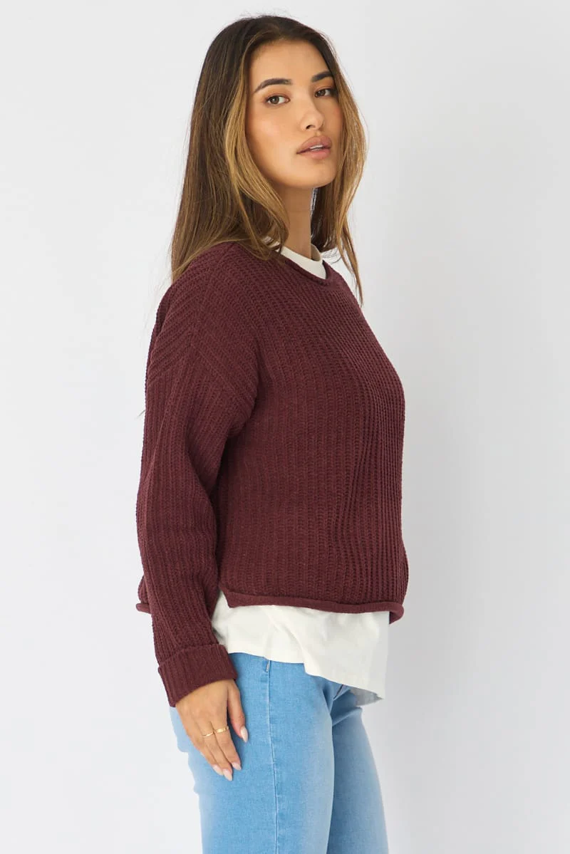 Brown Basic Knit Long Sleeve Boat Neck - Image 4