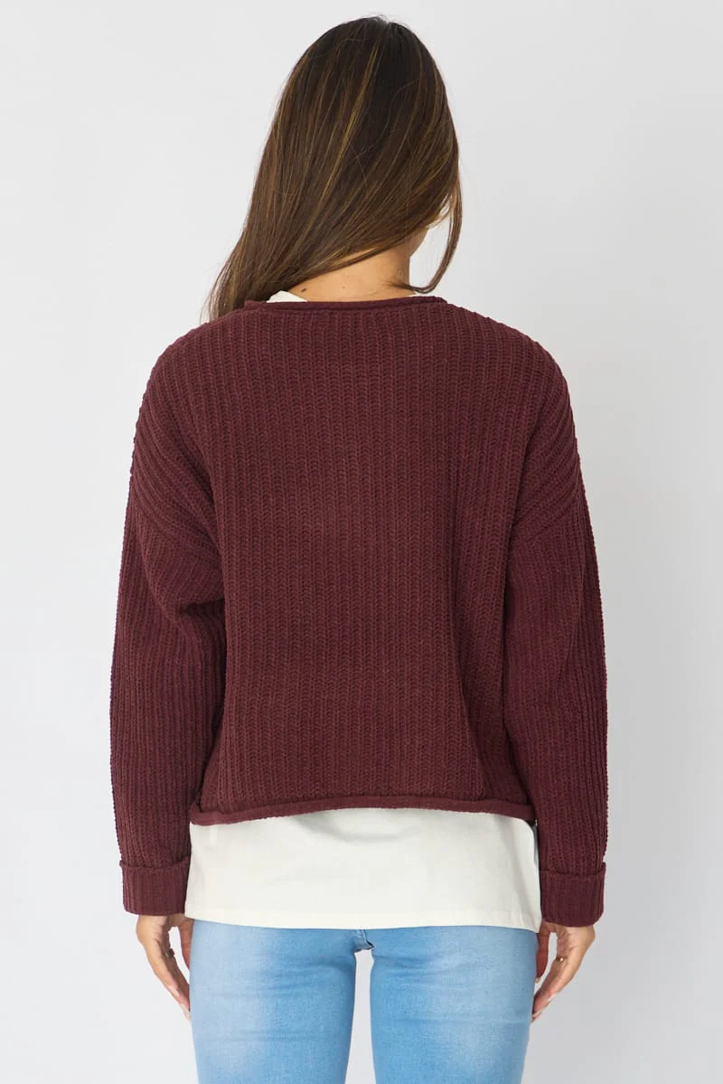 Brown Basic Knit Long Sleeve Boat Neck - Image 5