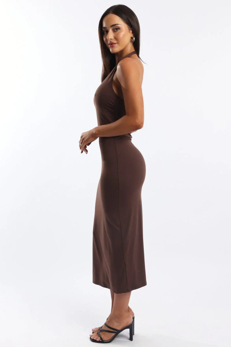 Brown Bodycon Dress Halter Neck - Image 4