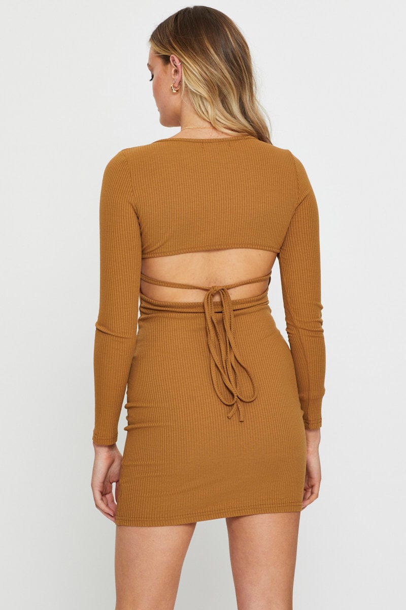 Brown Bodycon Dress Mini - Image 4