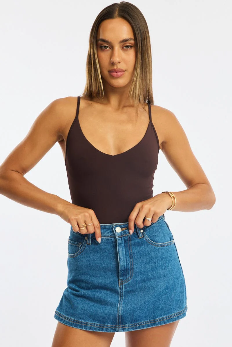 Brown Bodysuit Singlet V-neck Supersoft