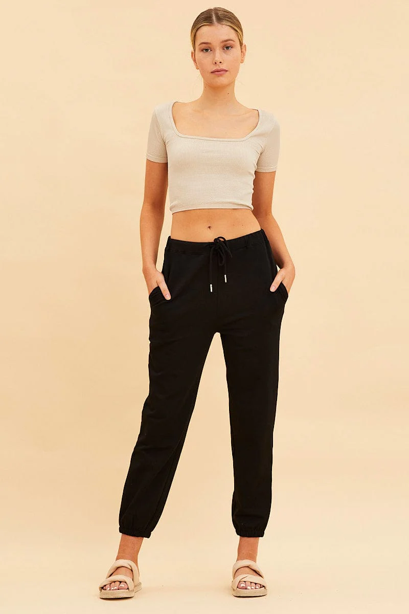 Brown Bone Seamless T-Shirt Crop Short Sleeve Square Neck - Image 2