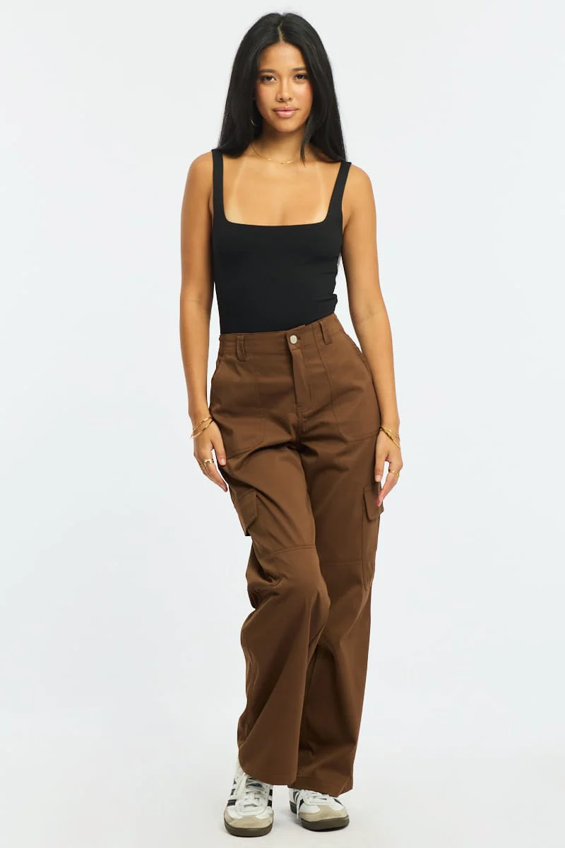 Brown Cargo Pants Mid Rise - Image 2