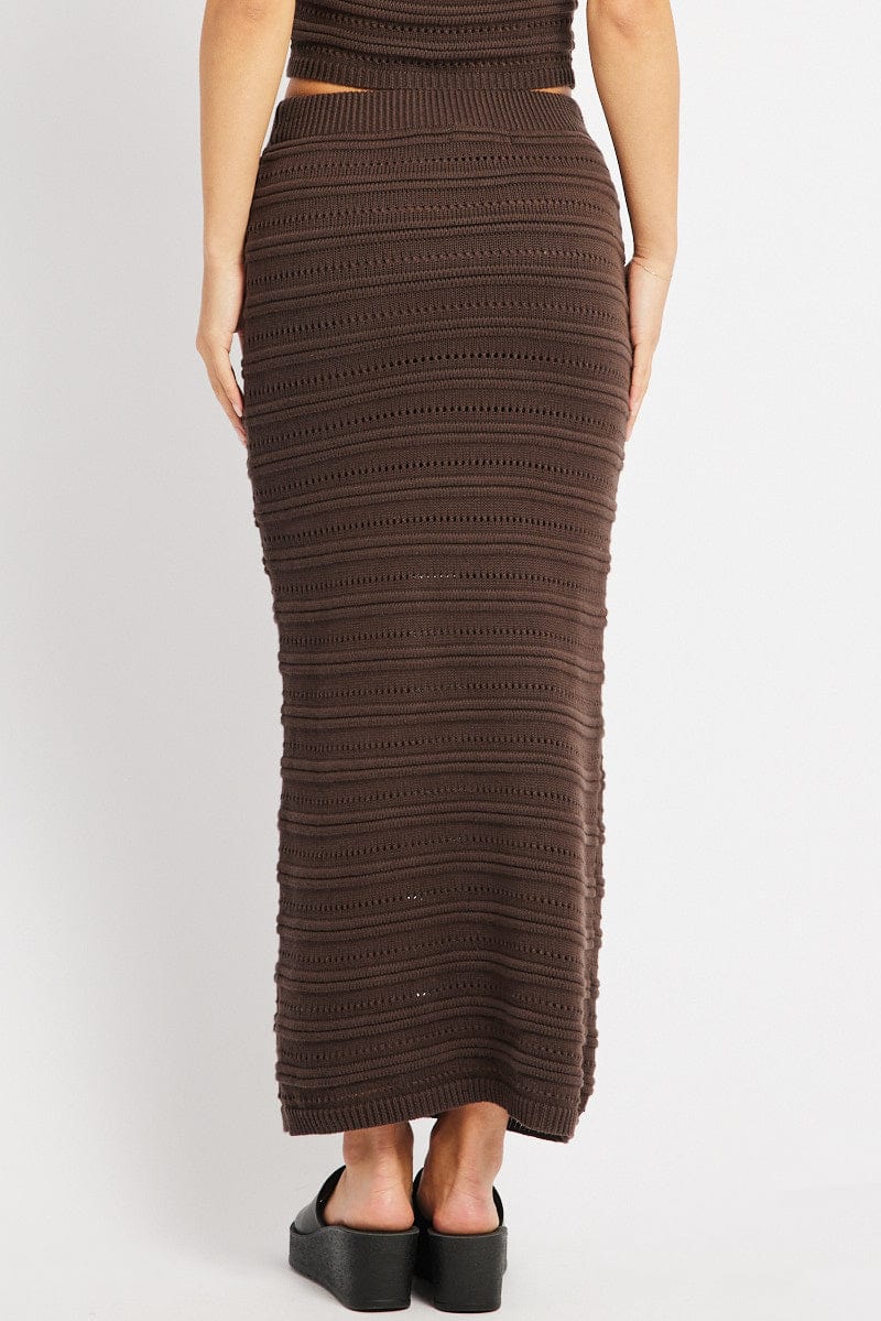 Brown Crochet Skirt High Rise Elastic Waistband Midi - Image 5