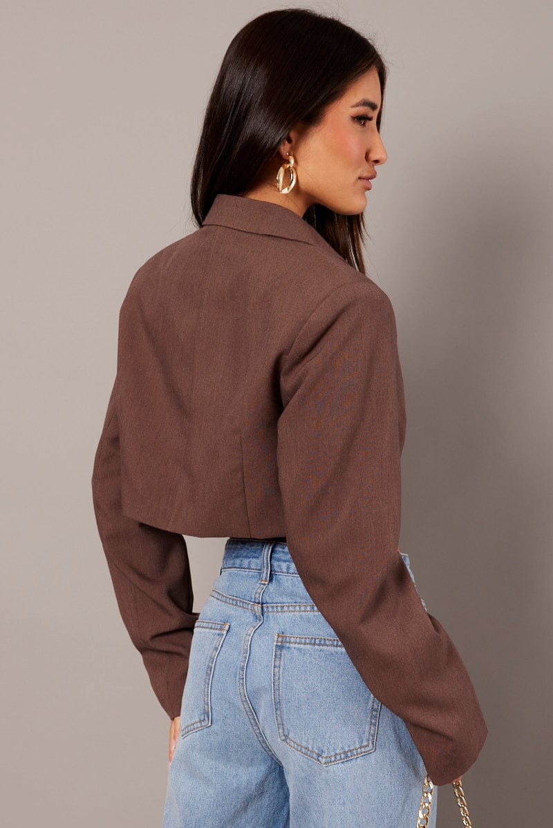 Brown Crop Blazer Jacket - Image 5