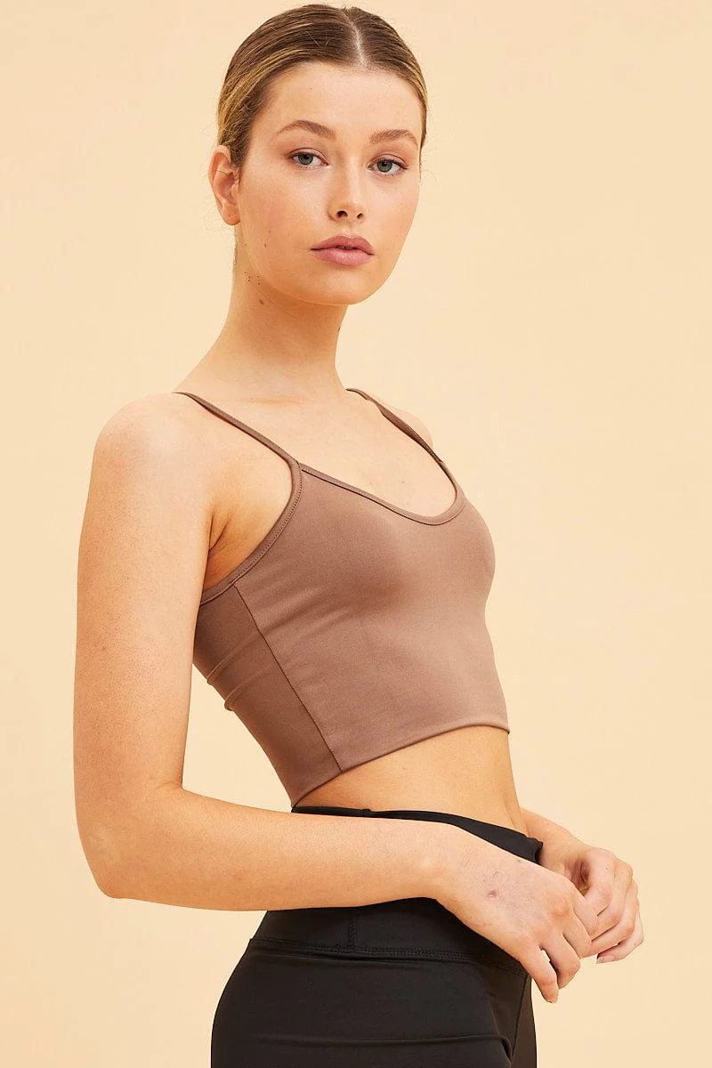 Brown Crop Cami Top Smooth Scoop Neck Sleeveless - Image 4