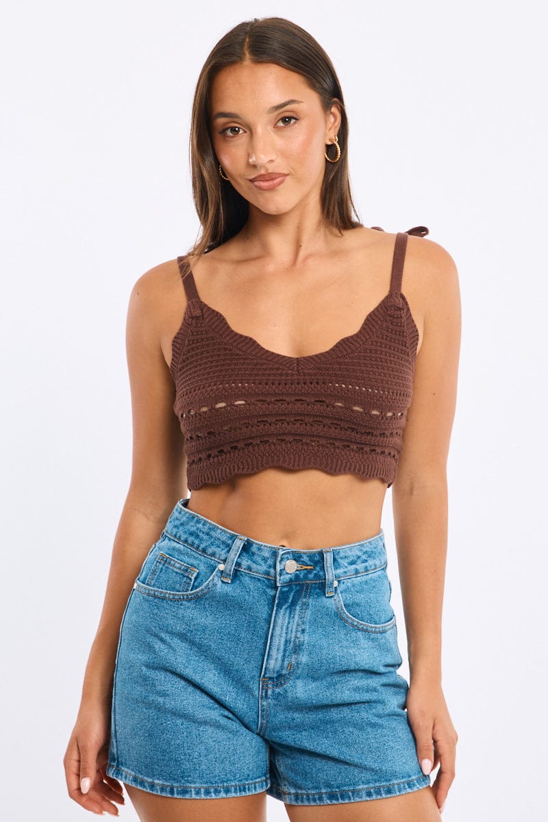 Brown Crop Knit Top