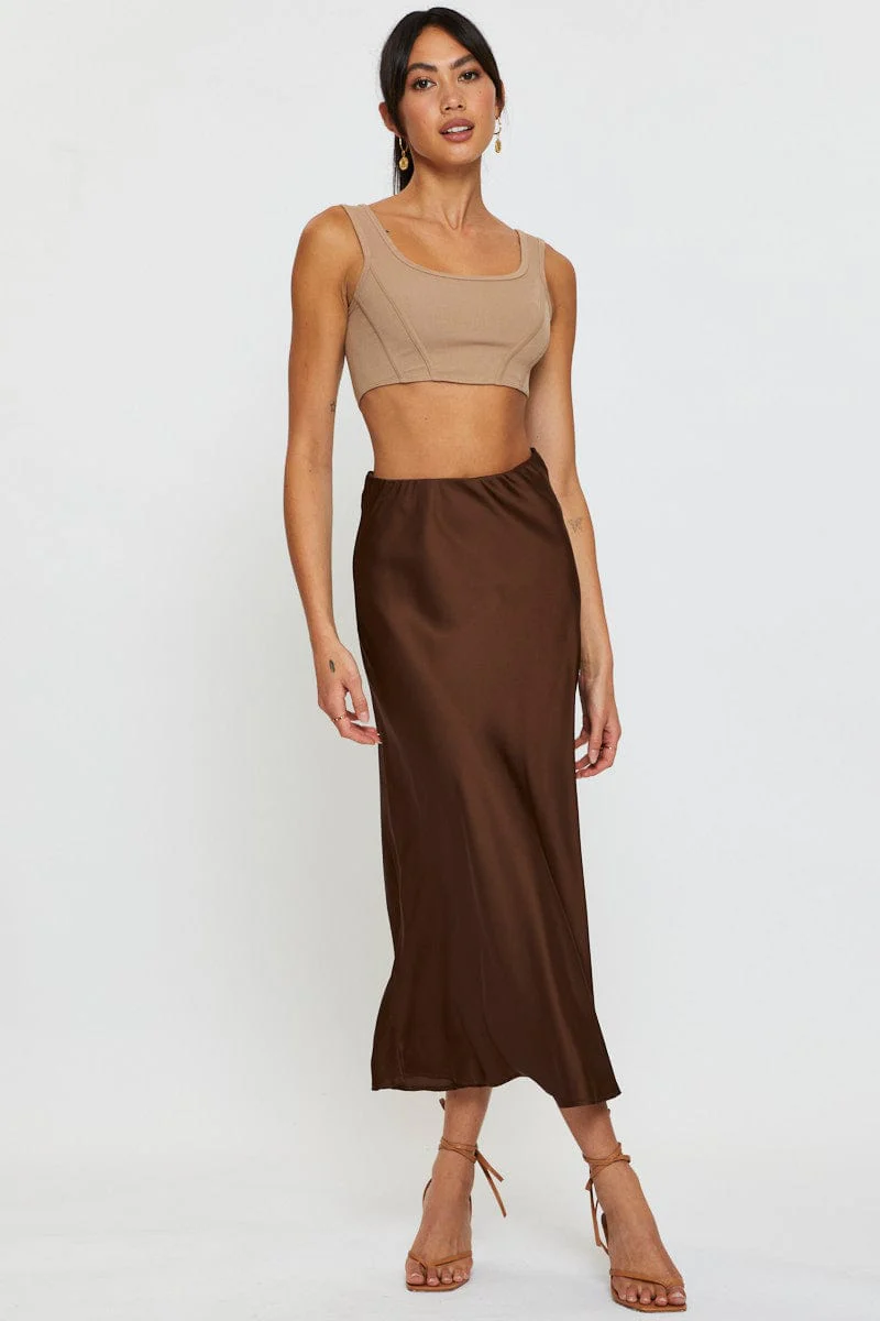 Brown Crop Tank Top Sleeveless Round Neck Seamless - Image 2