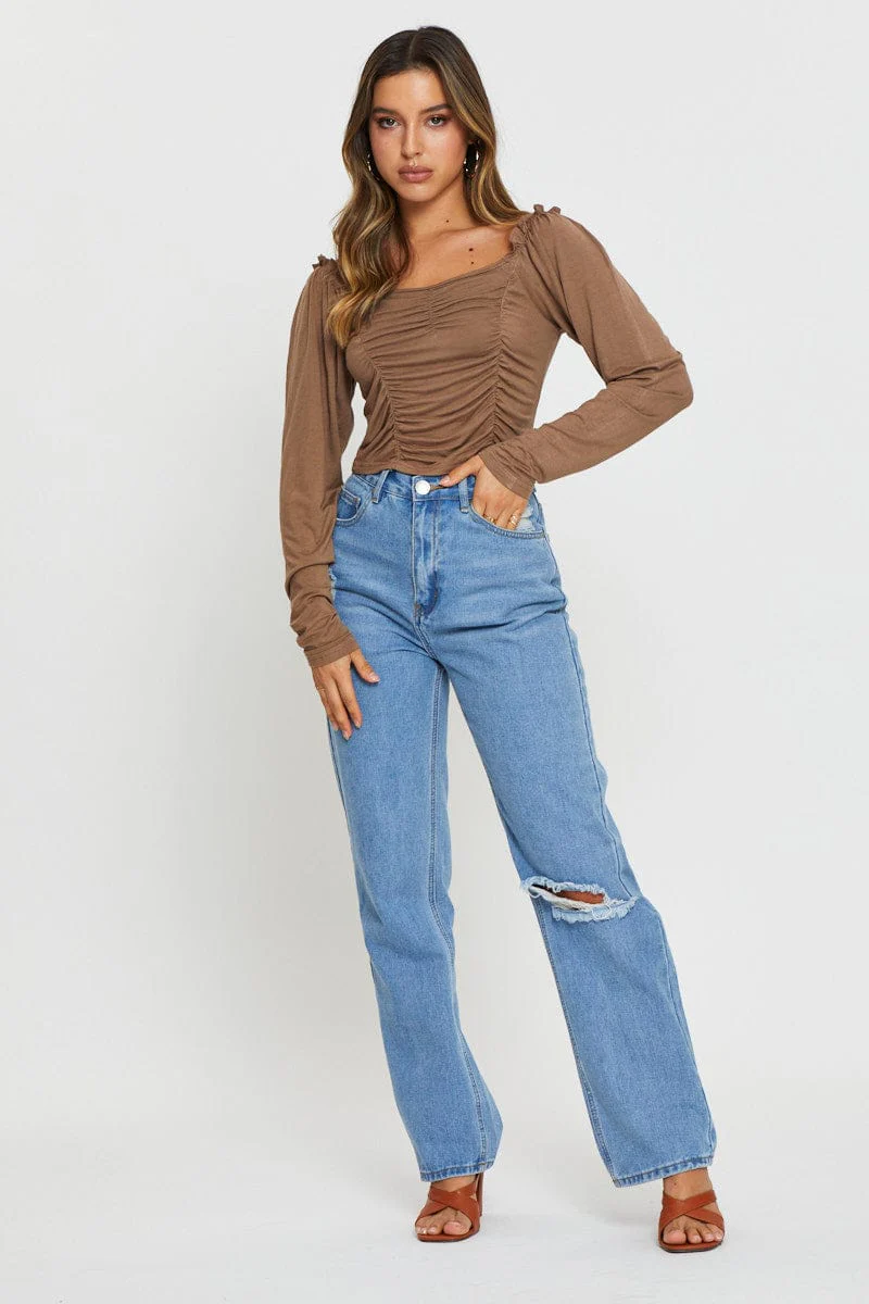 Brown Crop Top Long Sleeve - Image 2