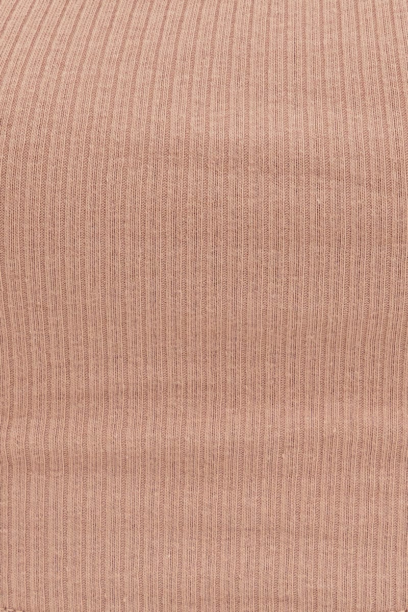 Brown Crop Top Sleeveless Halter Mock Neck Rib Jersey - Image 6