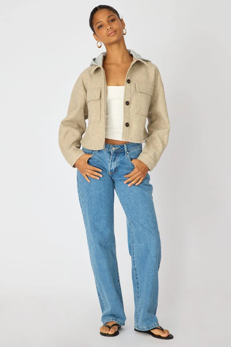 Brown Cropped Long Sleeve Shacket - Image 2