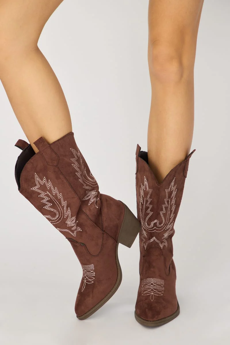 Brown Embroidered Western Cowboy Boots