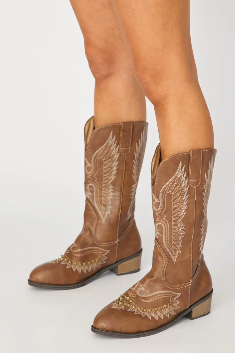 Brown Embroidered Western Cowboy Boots