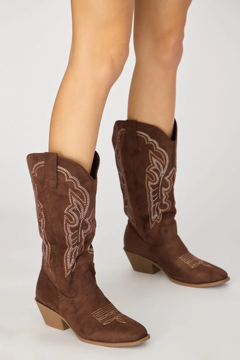 Brown Embroidered Western Cowboy Boots - Image 3