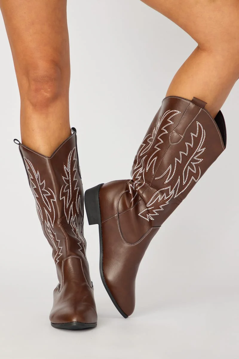 Brown Embroidered Western Cowboy Boots - Image 2
